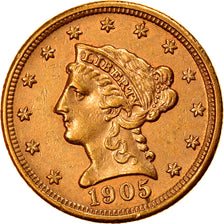 Moeda, Estados Unidos da América, Coronet Head, $2.50, Quarter Eagle, 1905