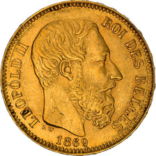 Moneta, Belgio, Leopold II, 20 Francs, 20 Frank, 1869, BB+, Oro, KM:32