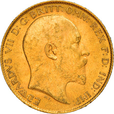 Moeda, Grã-Bretanha, Edward VII, 1/2 Sovereign, 1910, AU(55-58), Dourado