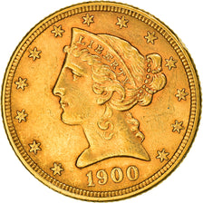 Moneta, USA, Coronet Head, $5, Half Eagle, 1900, U.S. Mint, Philadelphia