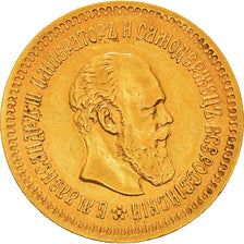 Moneda, Rusia, Alexander III, 5 Roubles, 1886, St. Petersburg, MBC+, Oro, KM:42