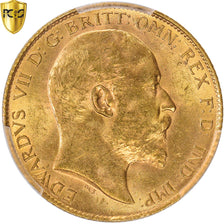 Moneda, Gran Bretaña, Edward VII, 1/2 Sovereign, 1910, PCGS, MS63, SC, Oro