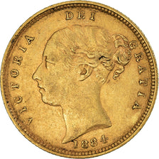 Moneda, Gran Bretaña, Victoria, 1/2 Sovereign, 1884, MBC, Oro, KM:735.1