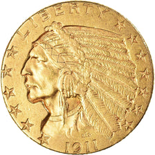 Coin, United States, Indian Head, $5, Half Eagle, 1911, U.S. Mint, Denver