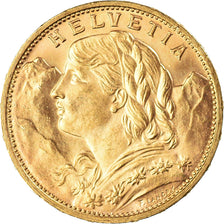 Coin, Switzerland, 20 Francs, 1913, Bern, MS(60-62), Gold, KM:35.1