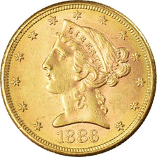 Monnaie, États-Unis, Coronet Head, $5, Half Eagle, 1886, San Francisco, SUP