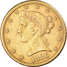 Moneda, Estados Unidos, Coronet Head, $5, Half Eagle, 1886, San Francisco, EBC