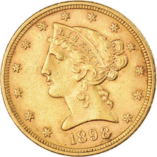 Moeda, Estados Unidos da América, Coronet Head, $5, Half Eagle, 1898