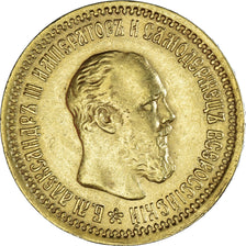 Coin, Russia, Alexander III, 5 Roubles, 1889, St. Petersburg, AU(50-53), Gold