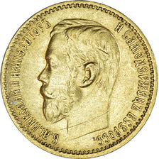 Moneda, Rusia, Nicholas II, 5 Roubles, 1898, St. Petersburg, MBC+, Oro, KM:62