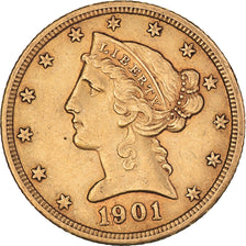 Monnaie, États-Unis, Coronet Head, $5, Half Eagle, 1901, San Francisco, TTB+