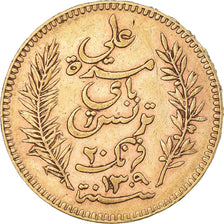 Coin, Tunisia, Ali Bey, 20 Francs, 1892, Paris, EF(40-45), Gold, KM:227