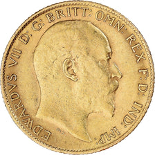 Moeda, Grã-Bretanha, Edward VII, 1/2 Sovereign, 1905, London, AU(50-53)