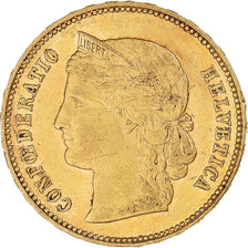 Moneta, Szwajcaria, 20 Francs, 1896, Bern, AU(50-53), Złoto, KM:31.3