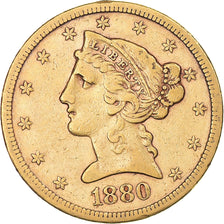 Munten, Verenigde Staten, Coronet Head, $5, Half Eagle, 1880, San Francisco, ZF