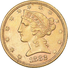 Moneta, USA, Coronet Head, $5, Half Eagle, 1882, Philadelphia, AU(55-58)