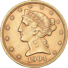 Coin, United States, Coronet Head, $5, Half Eagle, 1904, Philadelphia