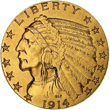 Coin, United States, Indian Head, $5, Half Eagle, 1914, Philadelphia, AU(50-53)