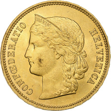 Szwajcaria, 20 Francs, Helvetia, 1889, Bern, Złoto, MS(63), KM:31.3