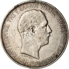 Munten, Kreta, Prince George, 5 Drachmai, 1901, Paris, FR+, Zilver, KM:9