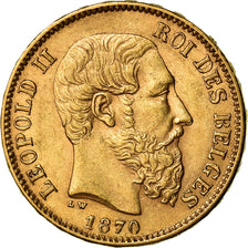 Moneta, Belgio, Leopold II, 20 Francs, 20 Frank, 1870, BB+, Oro, KM:32