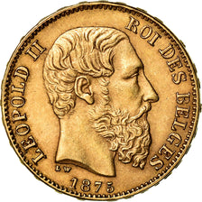 Moneta, Belgio, Leopold II, 20 Francs, 20 Frank, 1875, BB+, Oro, KM:37