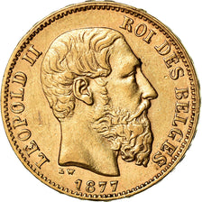 Moeda, Bélgica, Leopold II, 20 Francs, 20 Frank, 1877, AU(50-53), Dourado