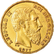 Münze, Belgien, Leopold II, 20 Francs, 20 Frank, 1877, VZ, Gold, KM:37