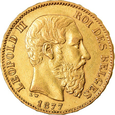 Munten, België, Leopold II, 20 Francs, 20 Frank, 1877, PR, Goud, KM:37