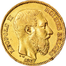 Coin, Belgium, Leopold II, 20 Francs, 20 Frank, 1867, AU(50-53), Gold, KM:32