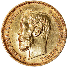 Munten, Rusland, Nicholas II, 5 Roubles, 1900, St. Petersburg, ZF, Goud, KM:62