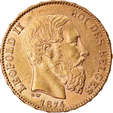 Moneta, Belgio, Leopold II, 20 Francs, 20 Frank, 1874, SPL-, Oro, KM:37