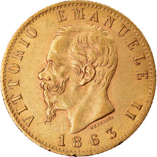 Moneda, Italia, Vittorio Emanuele II, 20 Lire, 1863, Torino, MBC+, Oro, KM:10.1