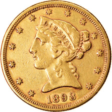 Moneta, USA, Coronet Head, $5, Half Eagle, 1898, U.S. Mint, San Francisco