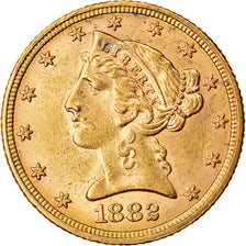 Moeda, Estados Unidos da América, Coronet Head, $5, Half Eagle, 1882, U.S.