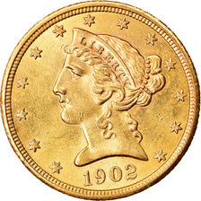 Coin, United States, Coronet Head, $5, Half Eagle, 1902, U.S. Mint, San