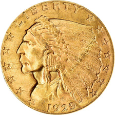 Coin, United States, Indian Head, $2.50, Quarter Eagle, 1929, U.S. Mint