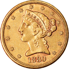 Moneta, USA, Coronet Head, $5, Half Eagle, 1880, San Francisco, AU(55-58)