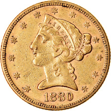 Coin, United States, Coronet Head, $5, Half Eagle, 1880, Philadelphia