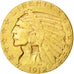 Stati Uniti, Indian Head, $5, Half Eagle, 1912, U.S. Mint, Philadelphia, BB+,...