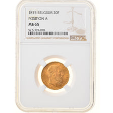 Moneda, Bélgica, Leopold II, 20 Francs, 20 Frank, 1875, NGC, MS65, FDC, Oro