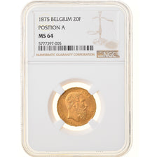 Moneta, Belgio, Leopold II, 20 Francs, 20 Frank, 1875, NGC, MS64, SPL+, Oro