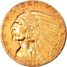 Moneta, Stati Uniti, Indian Head, $2.50, Quarter Eagle, 1911, U.S. Mint