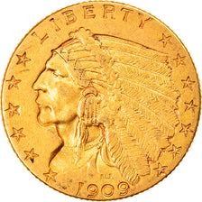 Moneda, Estados Unidos, Indian Head, $2.50, Quarter Eagle, 1909, U.S. Mint