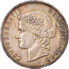 Moneda, Suiza, 5 Francs, 1908, Bern, BC+, Plata, KM:34