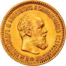 Münze, Russland, Alexander III, 5 Roubles, 1890, St. Petersburg, SS+, Gold