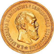 Coin, Russia, Alexander III, 5 Roubles, 1890, St. Petersburg, AU(50-53), Gold