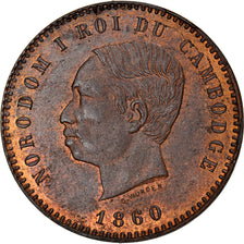 Coin, Cambodia, Norodom I, 10 Centimes, 1860, MS(63), Bronze, KM:M3, Lecompte:23