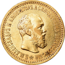 Munten, Rusland, Alexander III, 5 Roubles, 1892, St. Petersburg, PR, Goud, KM:42