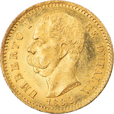 Moeda, Itália, Umberto I, 20 Lire, 1882, Rome, MS(60-62), Dourado, KM:21